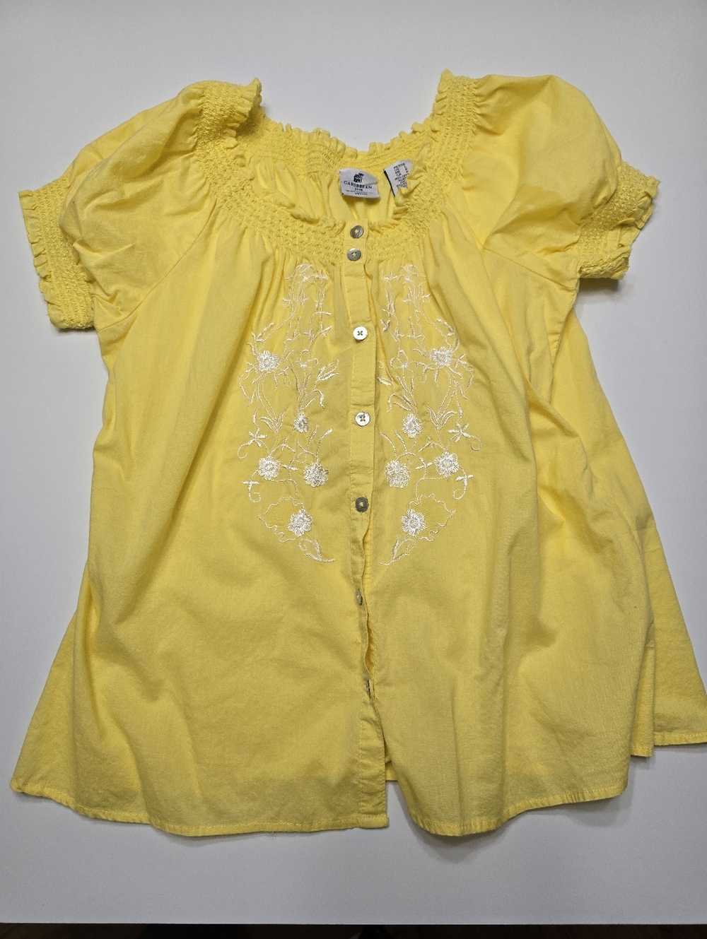 Caribbean Joe Large Petite Sunny Yellow Embroidered Ladies Blouse